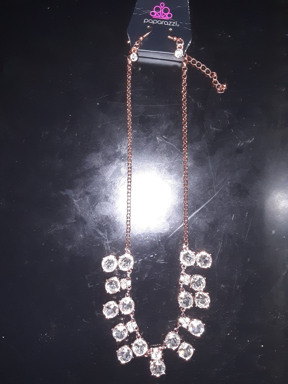 Paparazzi Rose Gold Necklace with Clear Crystal Cluster
